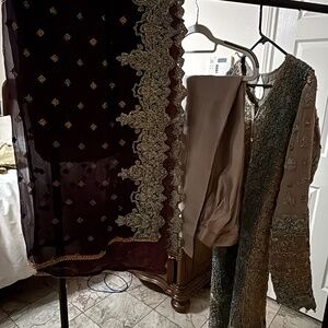 Stunning grey and silver outfit bronze work